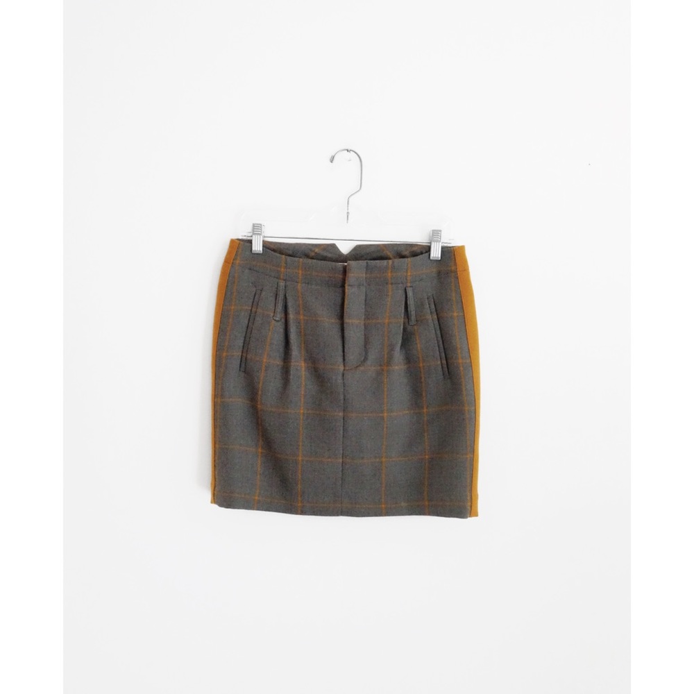 Base Mark Grey Orange Check Plaid Wool Skirt size Small